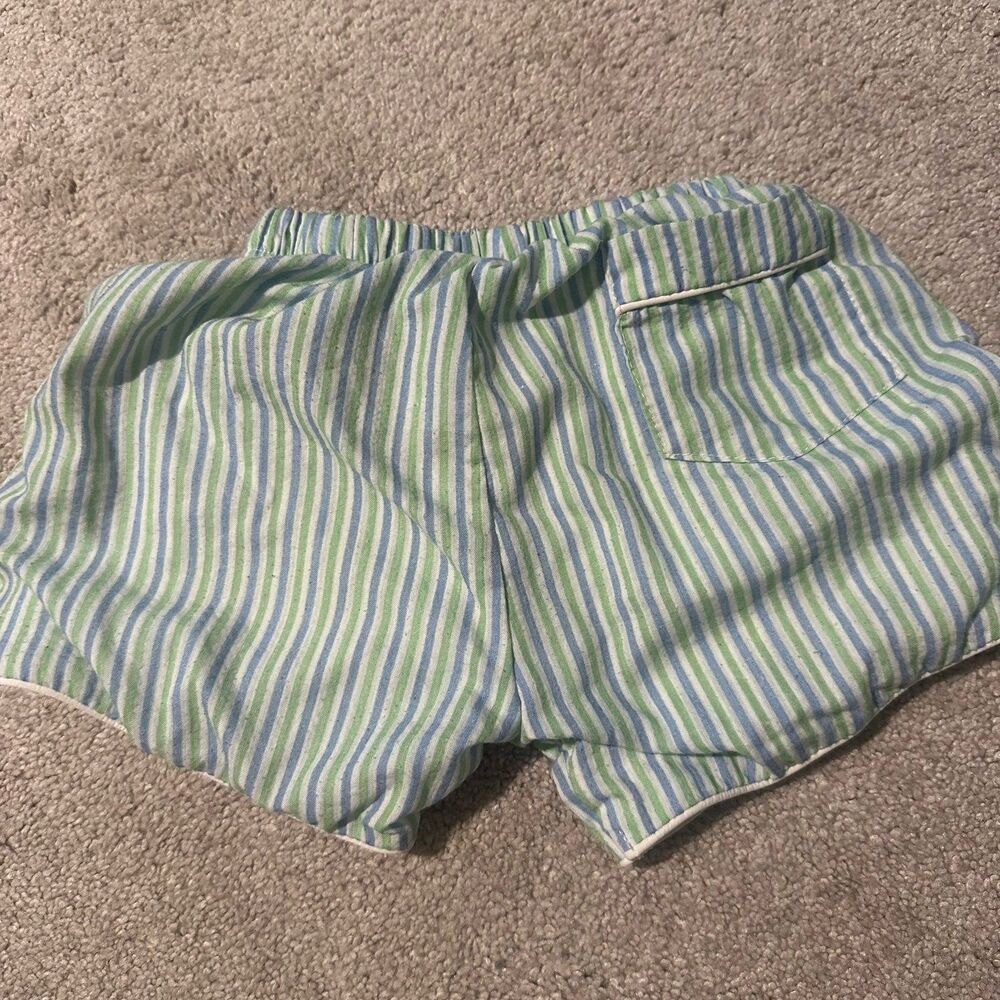 Cecil and Lou Seersucker boy blue green stripe piped shorts 5